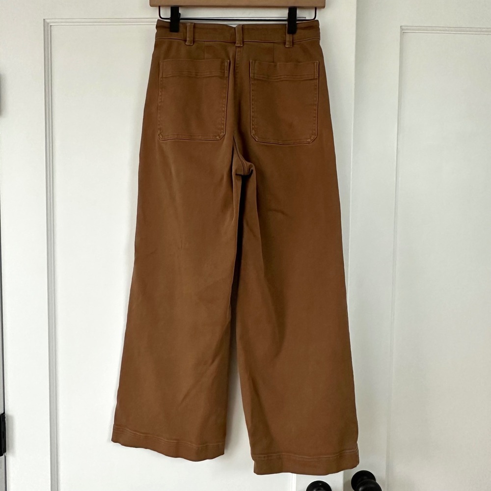 Everlane Utility Wide Leg Crop Pants Brown Ochre High Rise Cotton Twill Size 0 - Picture 2 of 5